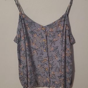 Pretty blue flower flowy tank top with buttons XXL